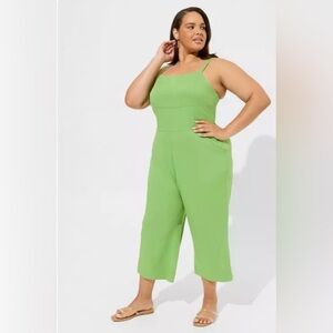Torrid Plus Size Stretch Challis Green Tie Back Wide Leg Jumpsuit-Size 1X